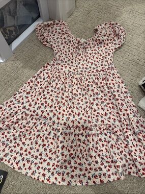 Zara Cream Dress with Red and Blue Floral Print
